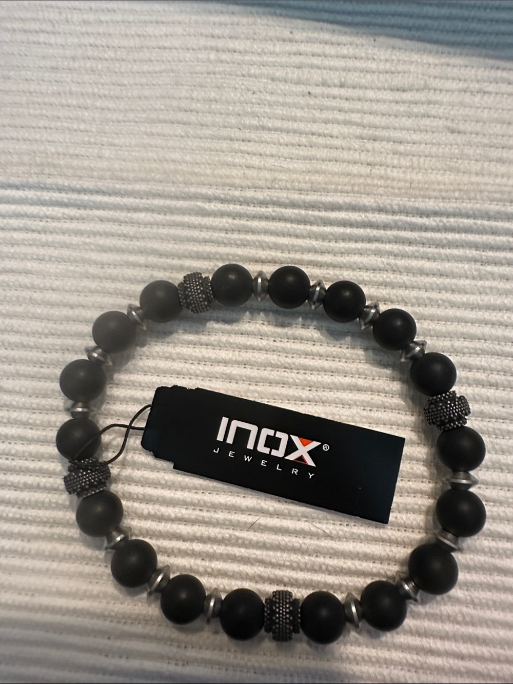 INOX Jewelry Men's Black Beaded Stretch Bracelet